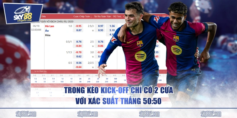 Trong kèo kick-off chỉ có 2 cửa với xác suất thắng 50:50